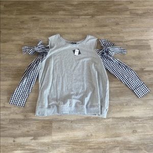 Lea & Viola Curve Women's Gray with Cold shoulder sleeves checkered Sweater 3X